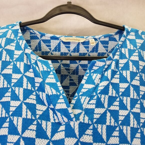 Soft Surroundings Narah Tunic Womens XL Geometric Knit 3/4 Puff Sleeve Top Retro - Picture 3 of 13